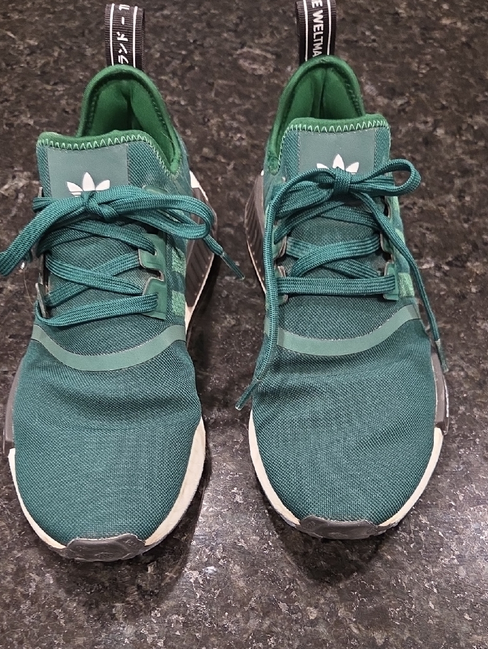 Adidas Womens NMD Knit Running Shoes with White Sole, Forest Green Size 9'.5